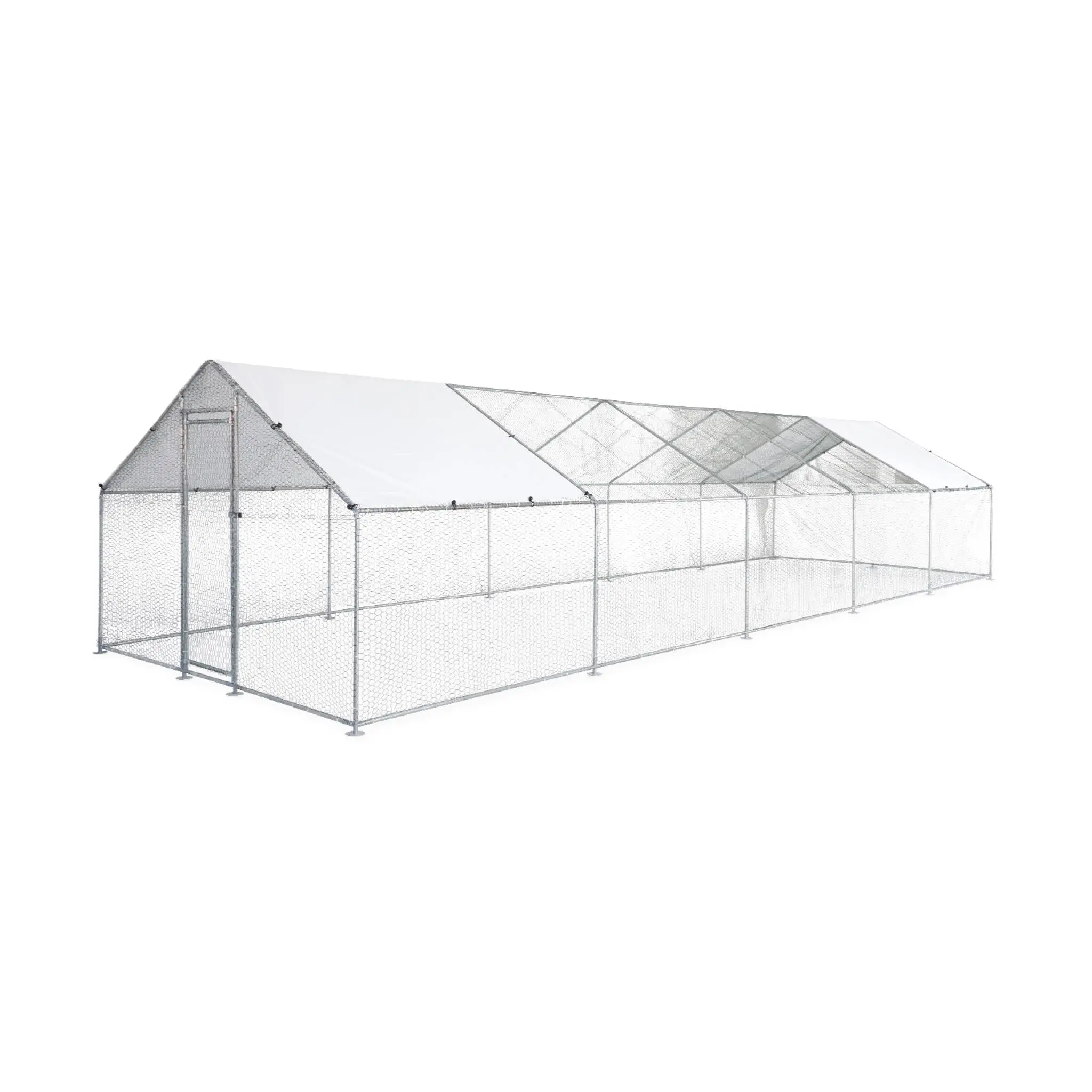 Enclos pour poulailler en acier galvanisé 30m2. toit imperméable et anti UV. porte avec loquet