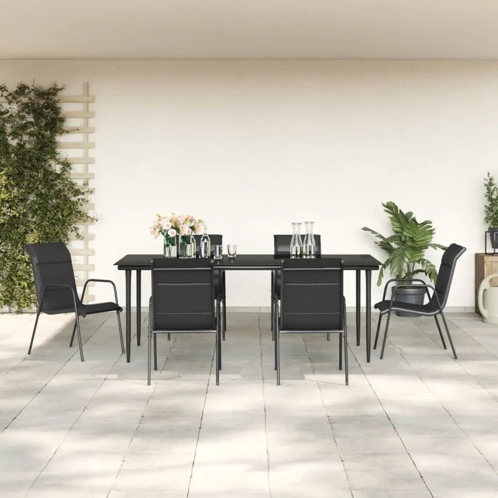 Ensemble à manger de jardin 7 pcs noir textilène et acier vidaXL 3200708
