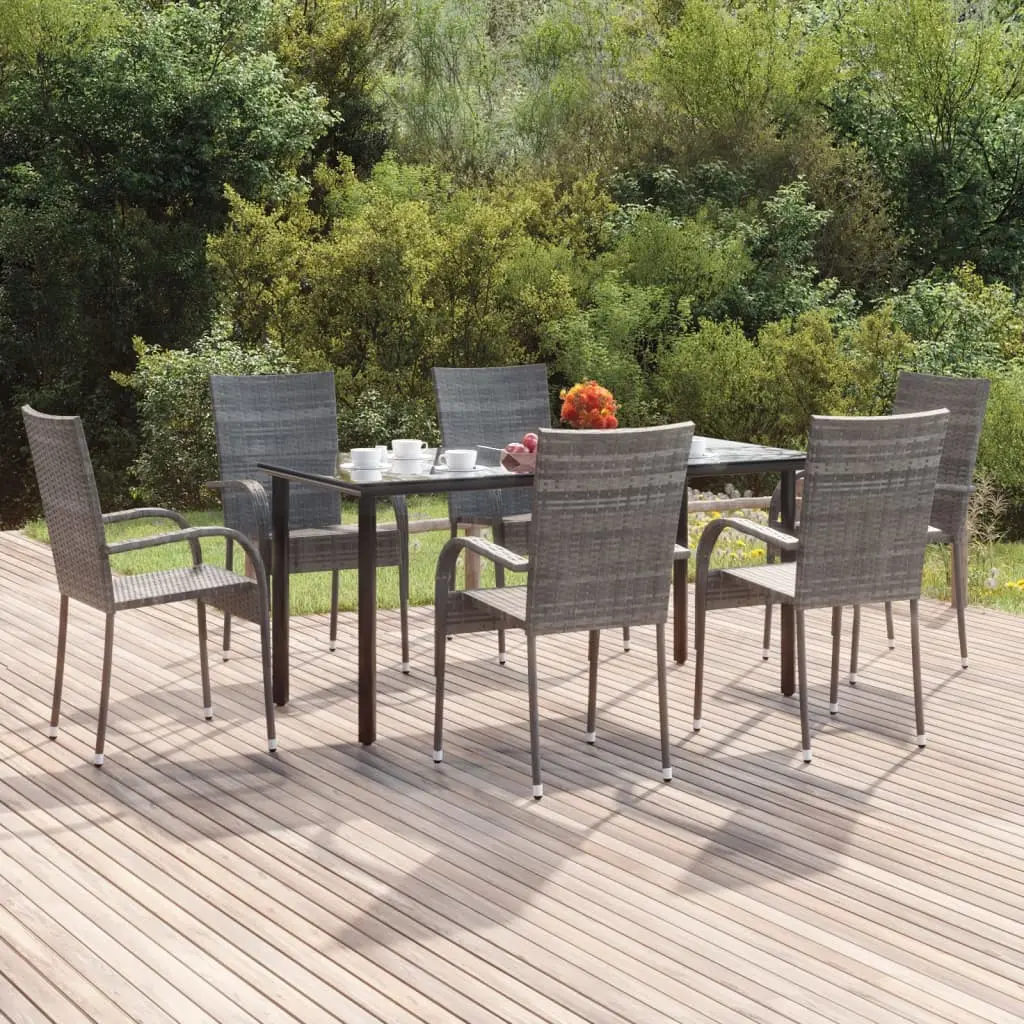Ensemble à manger de jardin 7 pcs Gris Résine tressée vidaXL 3156665
