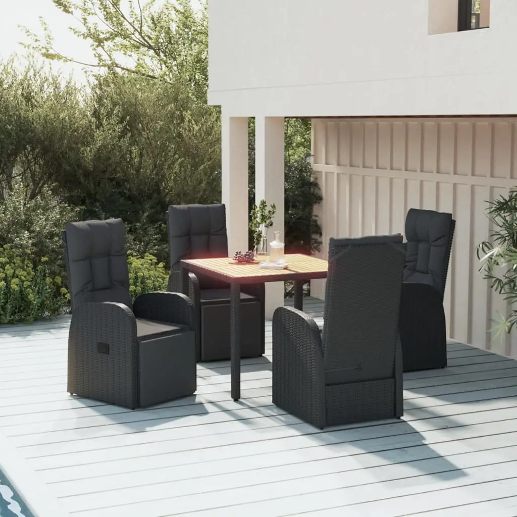 Ensemble à manger de jardin 5pcs Noir Poly rotin et acacia vidaXL 3157607