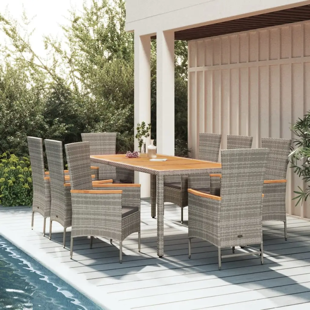 Ensemble à manger de jardin 9 pcs avec coussins Gris vidaXL 3157544