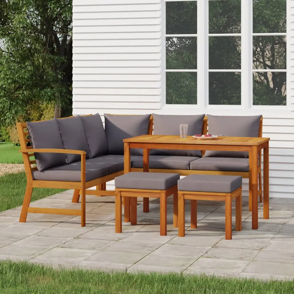 Ensemble à manger de jardin 6 pcs avec coussins Bois d’acacia vidaXL 3154965