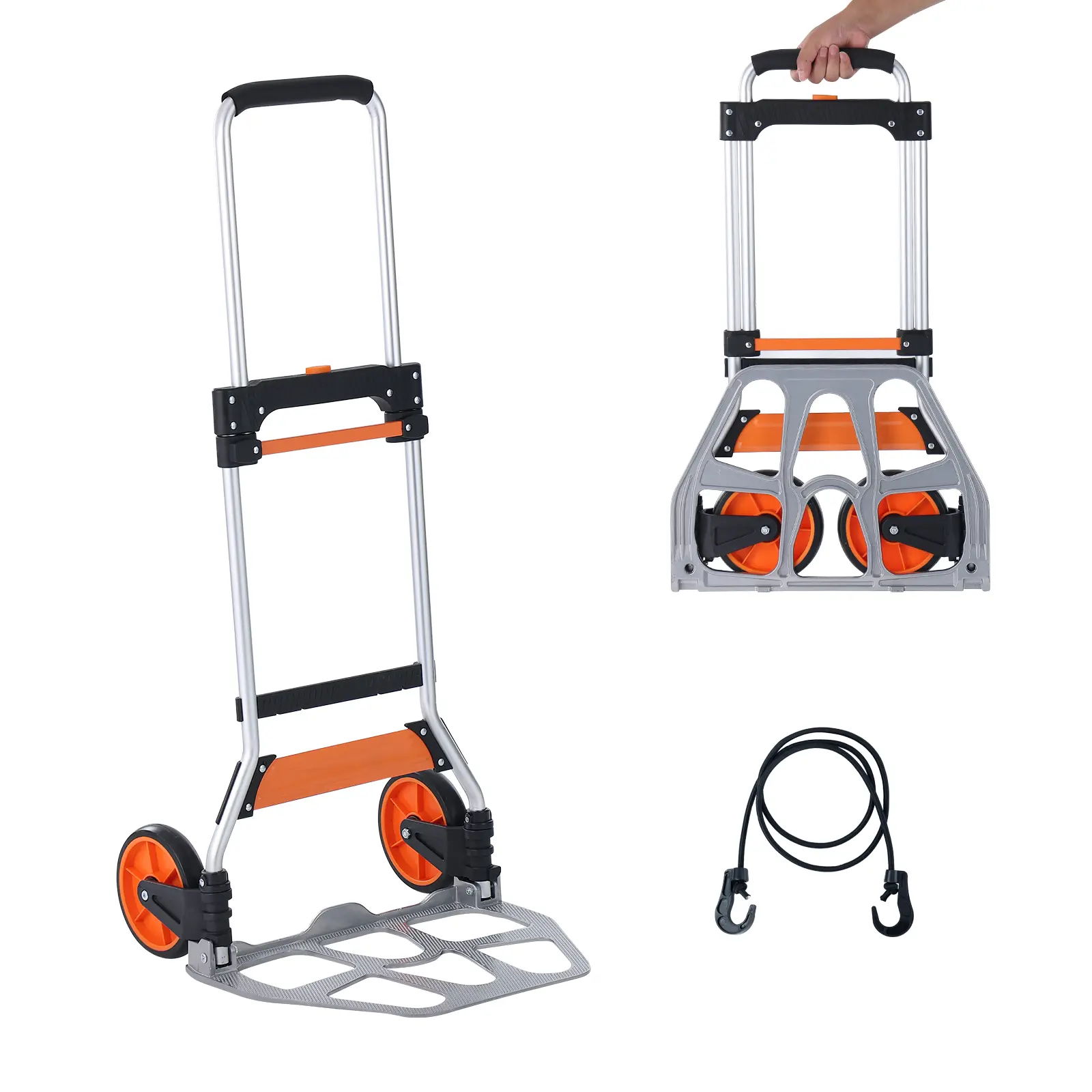 VEVOR Diable pliant alu, charge 125 kg. Convertible, roues caoutchouc, poignée télescopique. Pour transport, entrepôt.