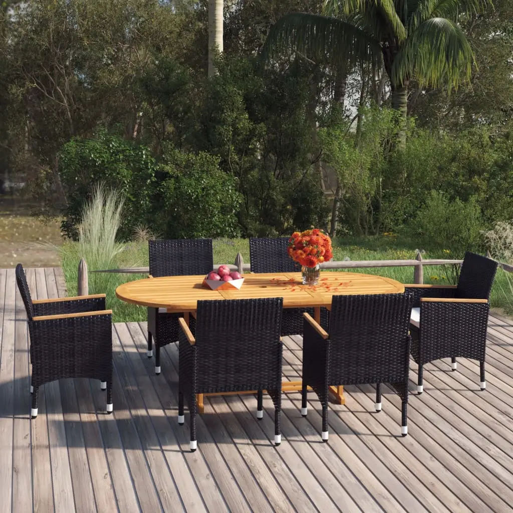 Ensemble à manger de jardin 7 pcs Résine tressée Noir vidaXL 3070755