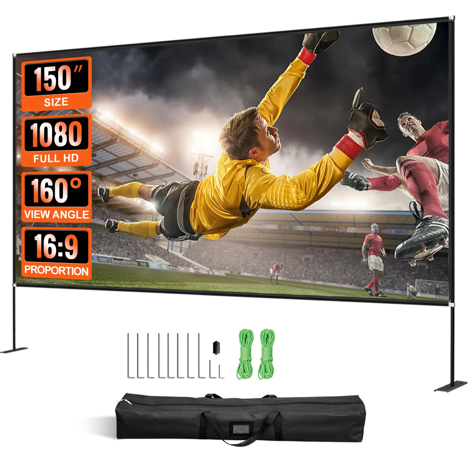 VEVOR Écran projection avec support 150″ 381 cm HD 16:9, toile sur pied 336×190 cm, alu.