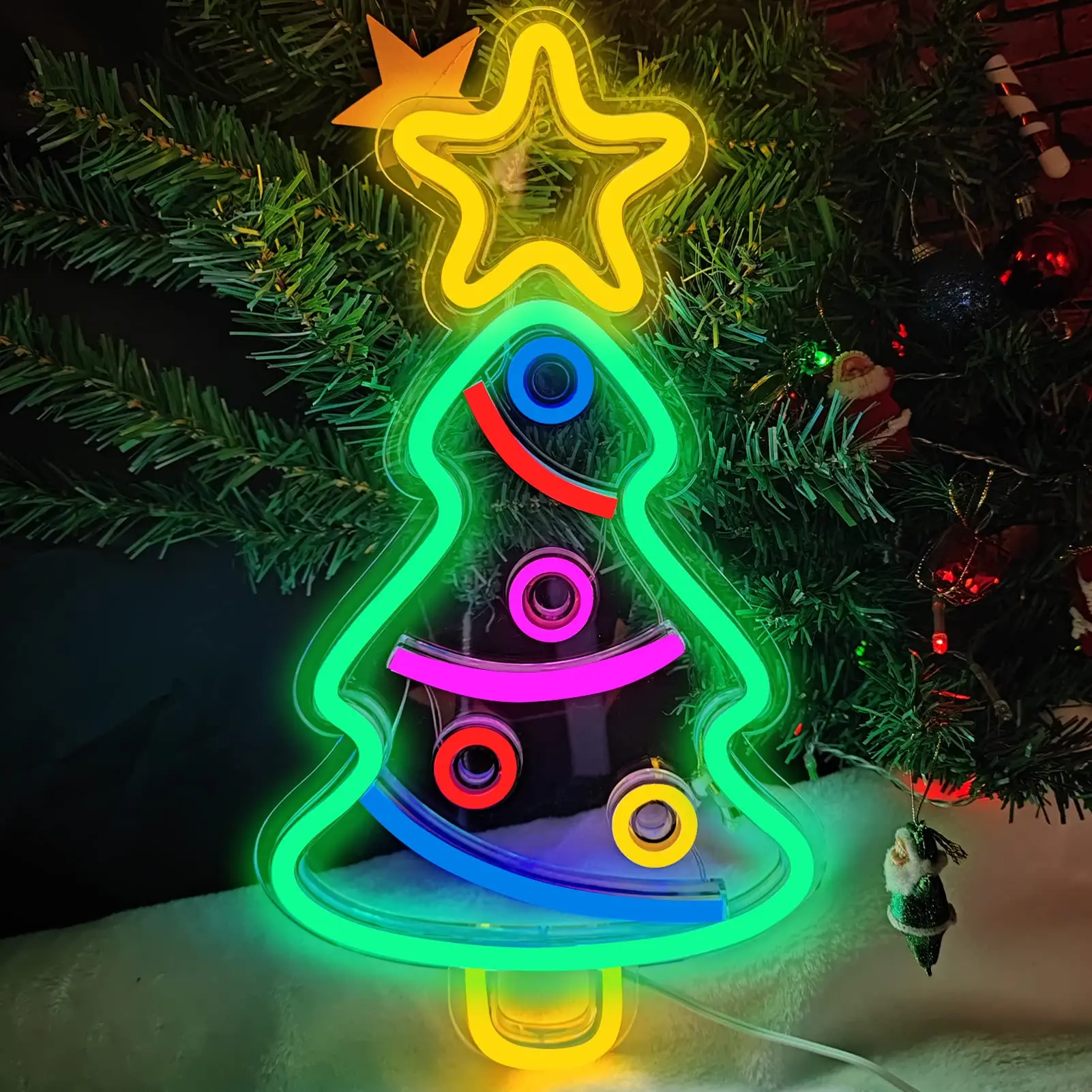 Enseigne au néon d’arbre de noël de 40cm, décorations de noël enseignes au néon LED pour l’art de décoration murale, lumières au néon en acrylique USB