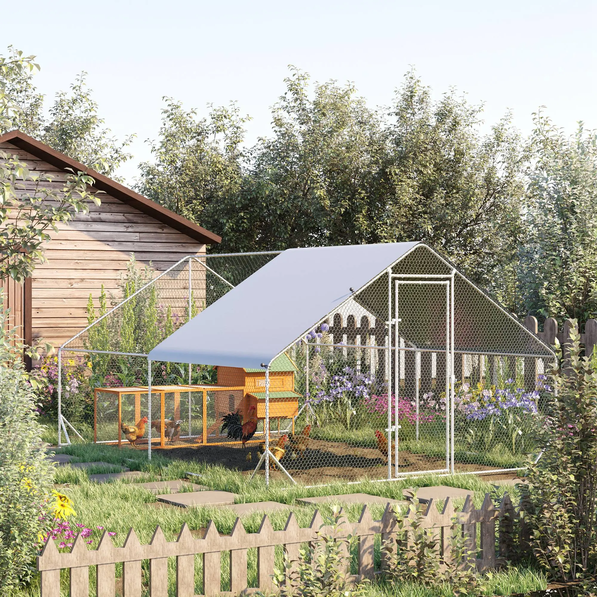 Enclos Poulailler XXL Acier Galvanisé 12m² Volière Extérieure Toit Bâche 3x4m – ComfortXL Pet Living
