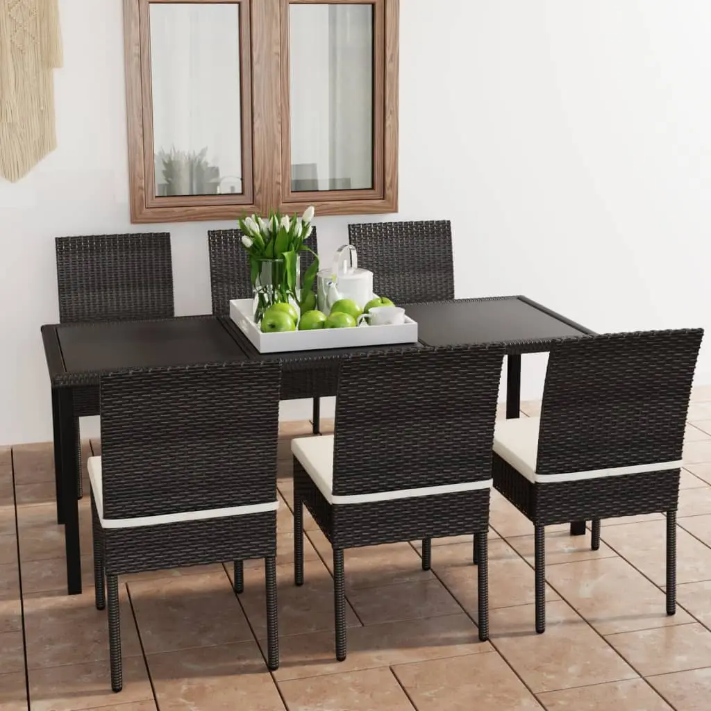 Ensemble à manger de jardin 7 pcs Résine tressée Noir vidaXL 3065697