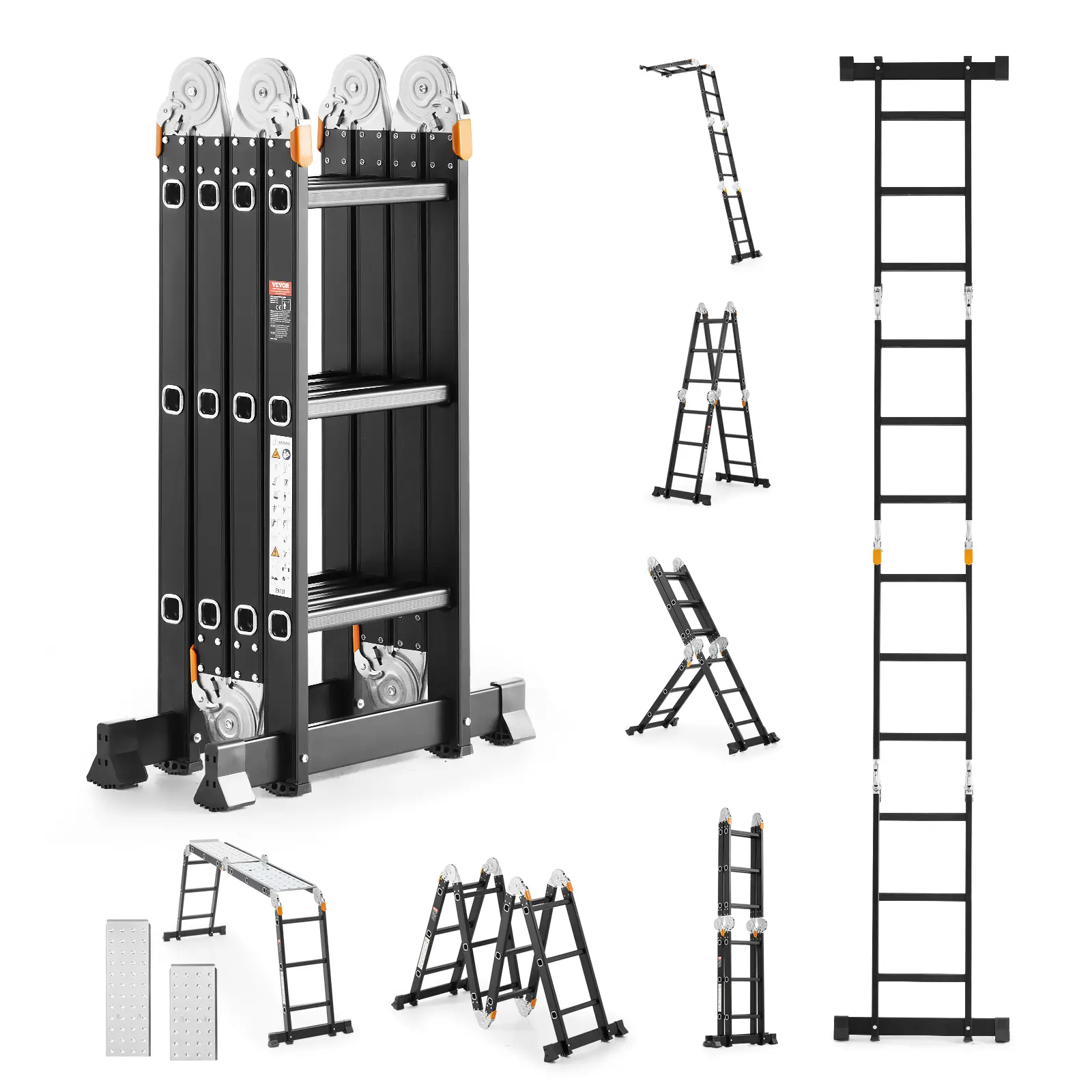 VEVOR Échelle pliante 7-en-1, hauteur portée 3,55 m. Planche échafaudage, charge 150 kg. Intérieur/extérieur.
