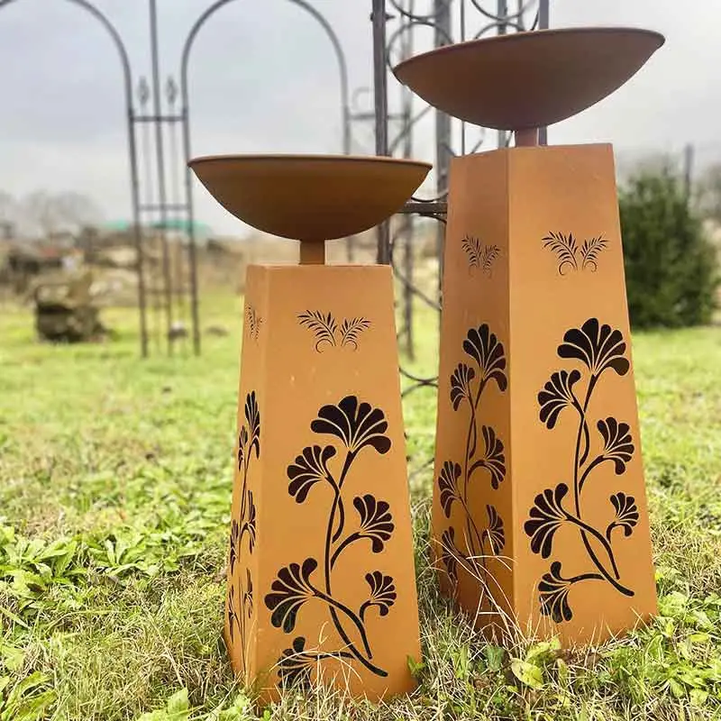 Ensemble 2 vasques fleuris bienvenue fer 36x82cm