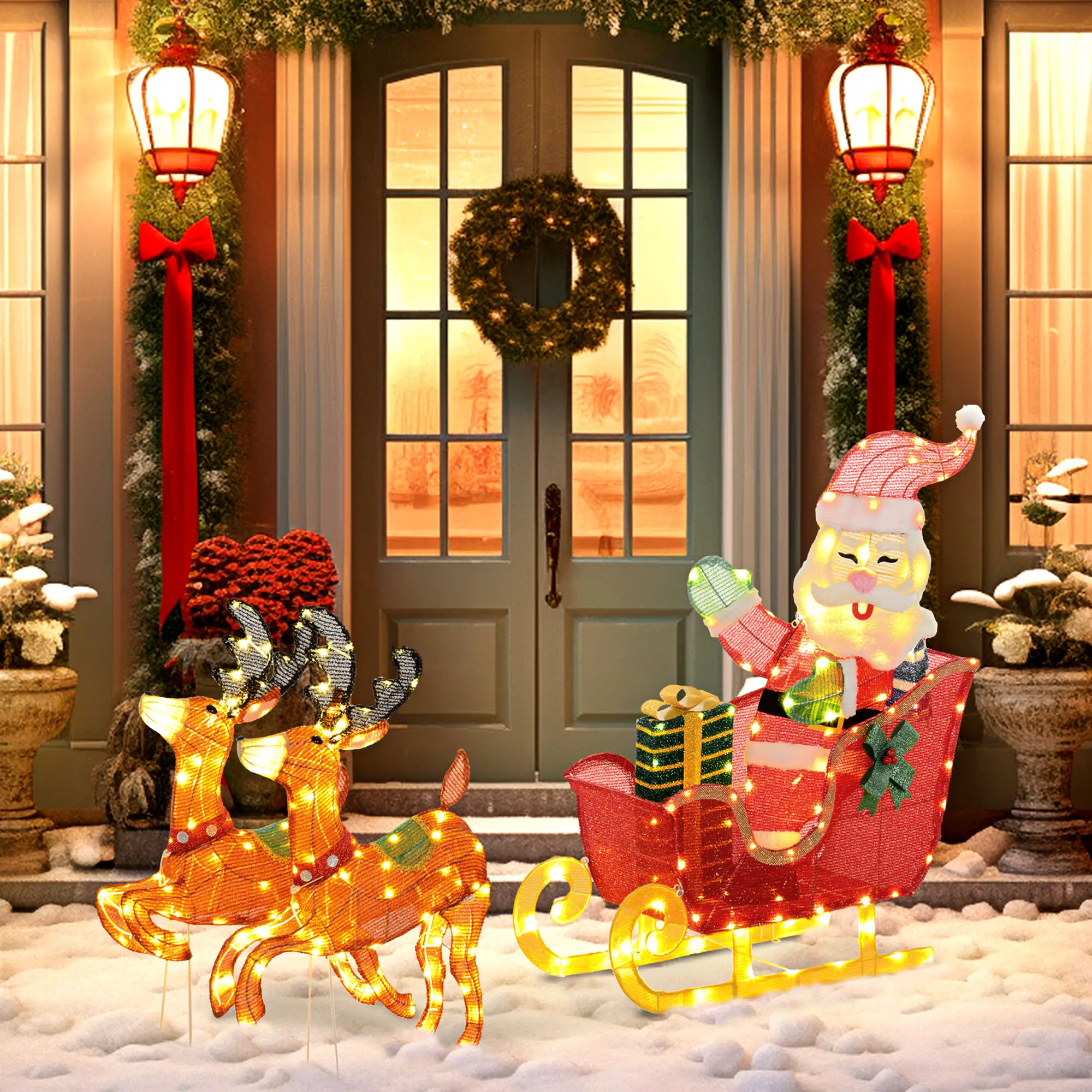 Décoration Noël Père Noël Traîneau et Rennes 246 LED pour Jardin Extérieur Multicolore – ComfortXL Outdoor Living