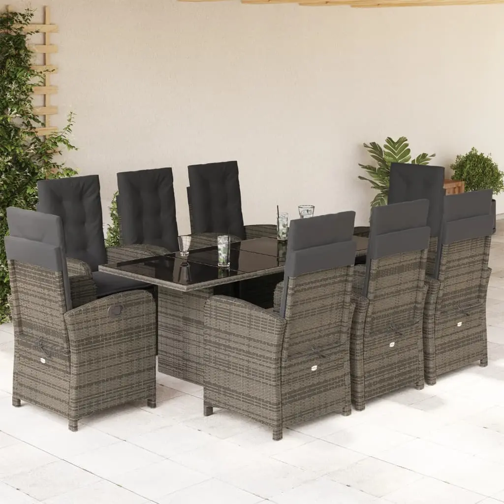 Ensemble à manger de jardin 9 pcs coussins gris résine tressée vidaXL 3212258