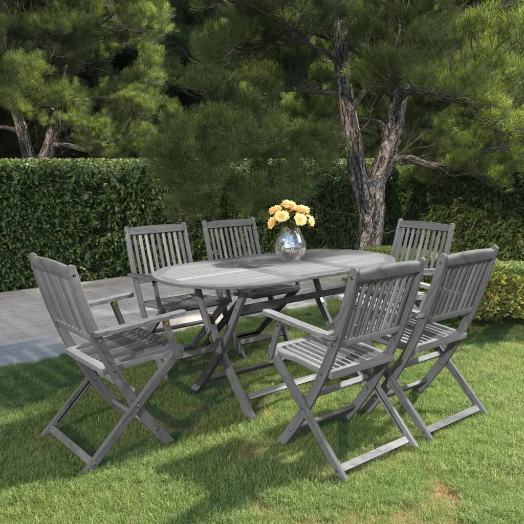 Ensemble à manger de jardin 7 pcs Bois d’acacia massif Gris vidaXL 3057872