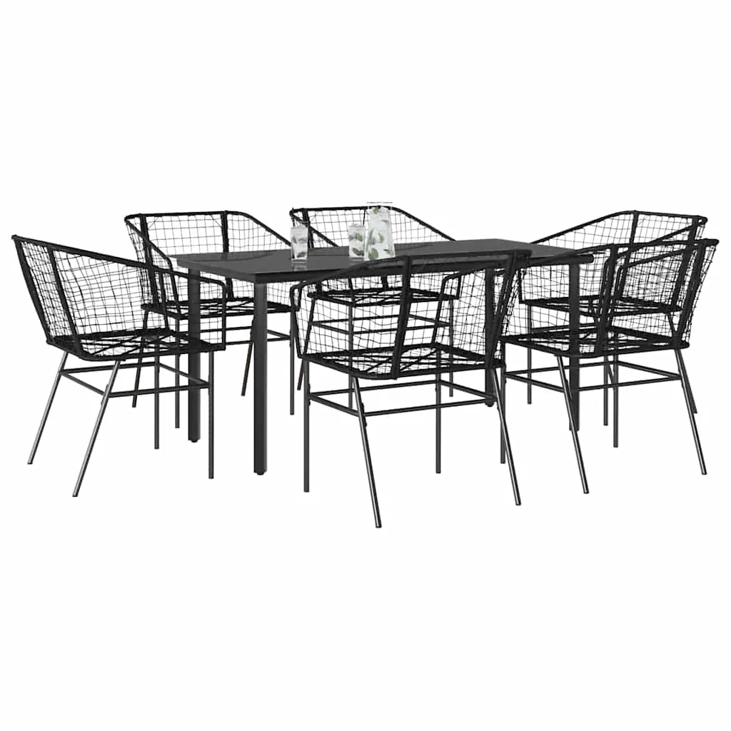 Ensemble à manger de jardin 7pcs noir poly rotin verre vidaXL 3334587