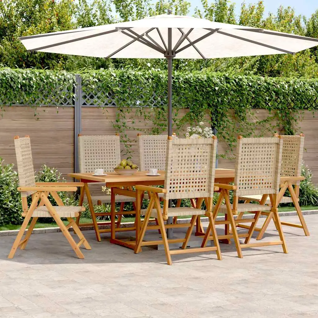 Ensemble à manger de jardin 7 pcs beige rotin et bois massif vidaXL 3281732