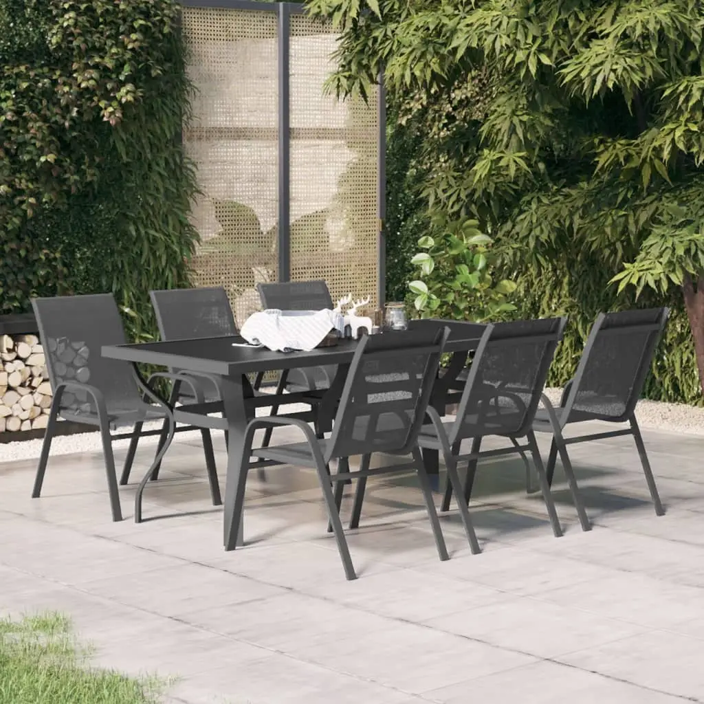 Ensemble à manger de jardin 7 pcs Gris et noir vidaXL 3095988