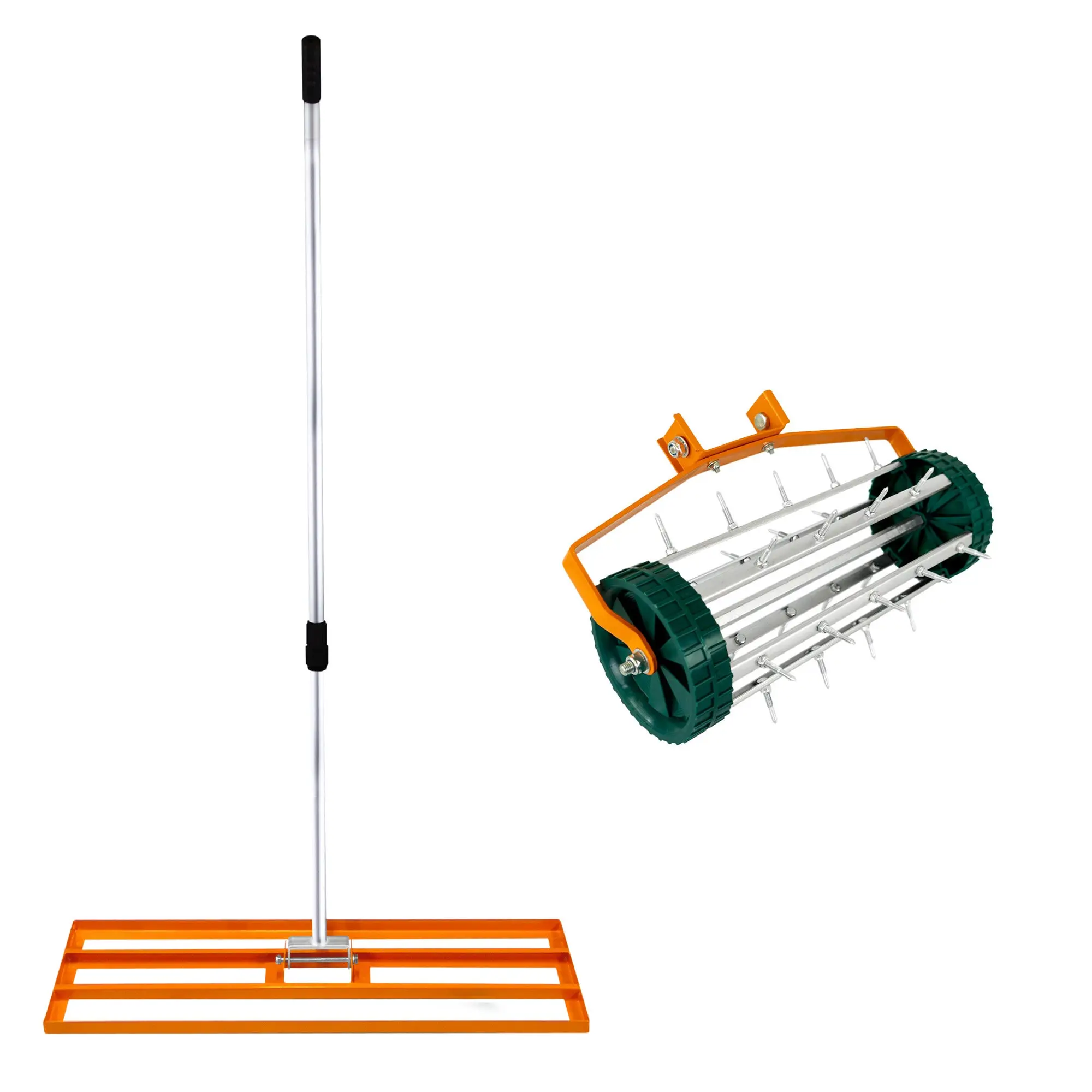 Ensemble 2-en-1 Scarificateur et Niveleur de Pelouse de 100 cm – Orange