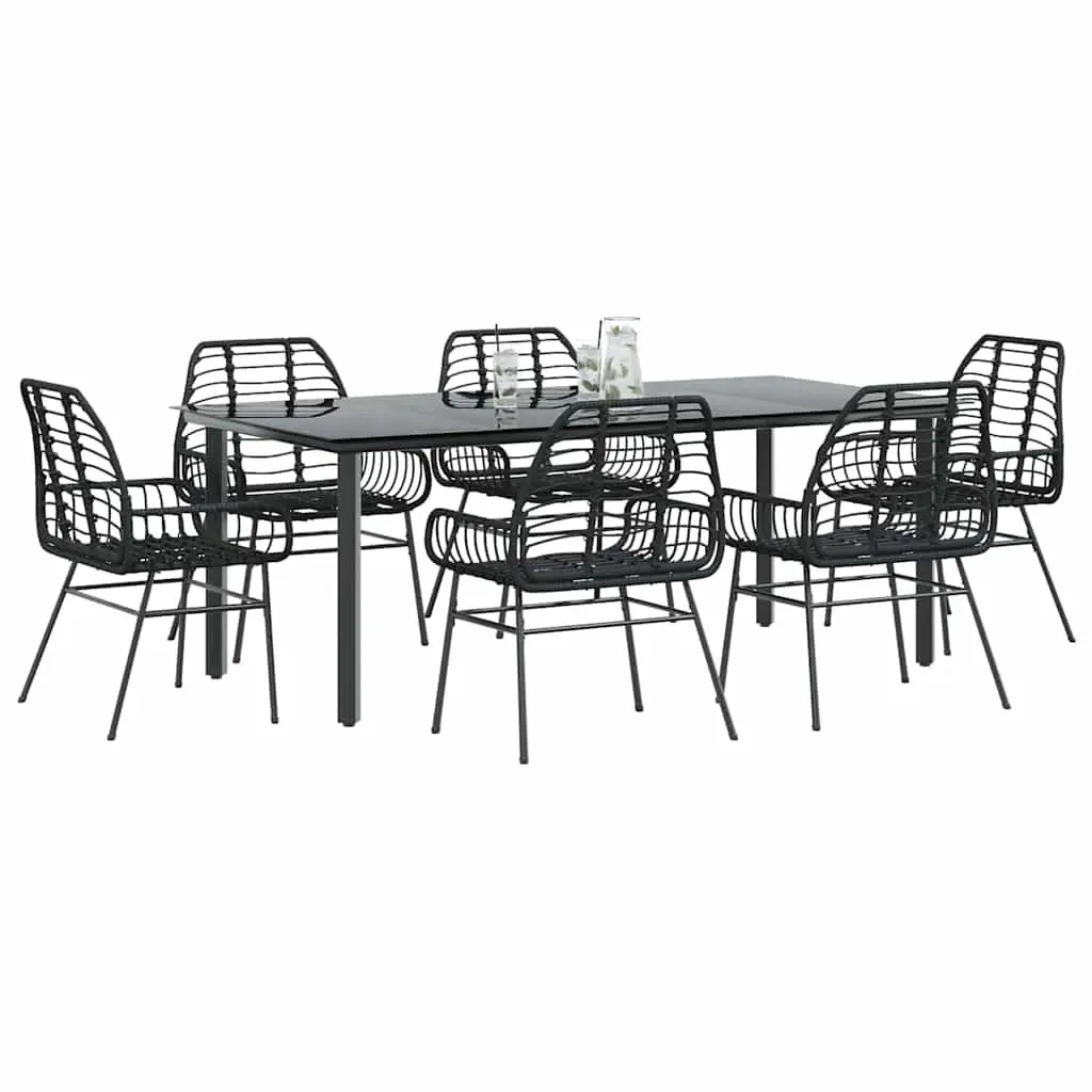 Ensemble à manger de jardin 7pcs noir poly rotin verre vidaXL 3334539
