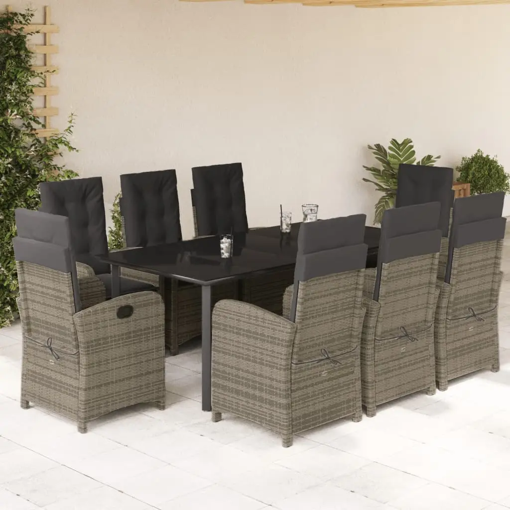 Ensemble à manger de jardin 9 pcs coussins gris résine tressée vidaXL 3212368