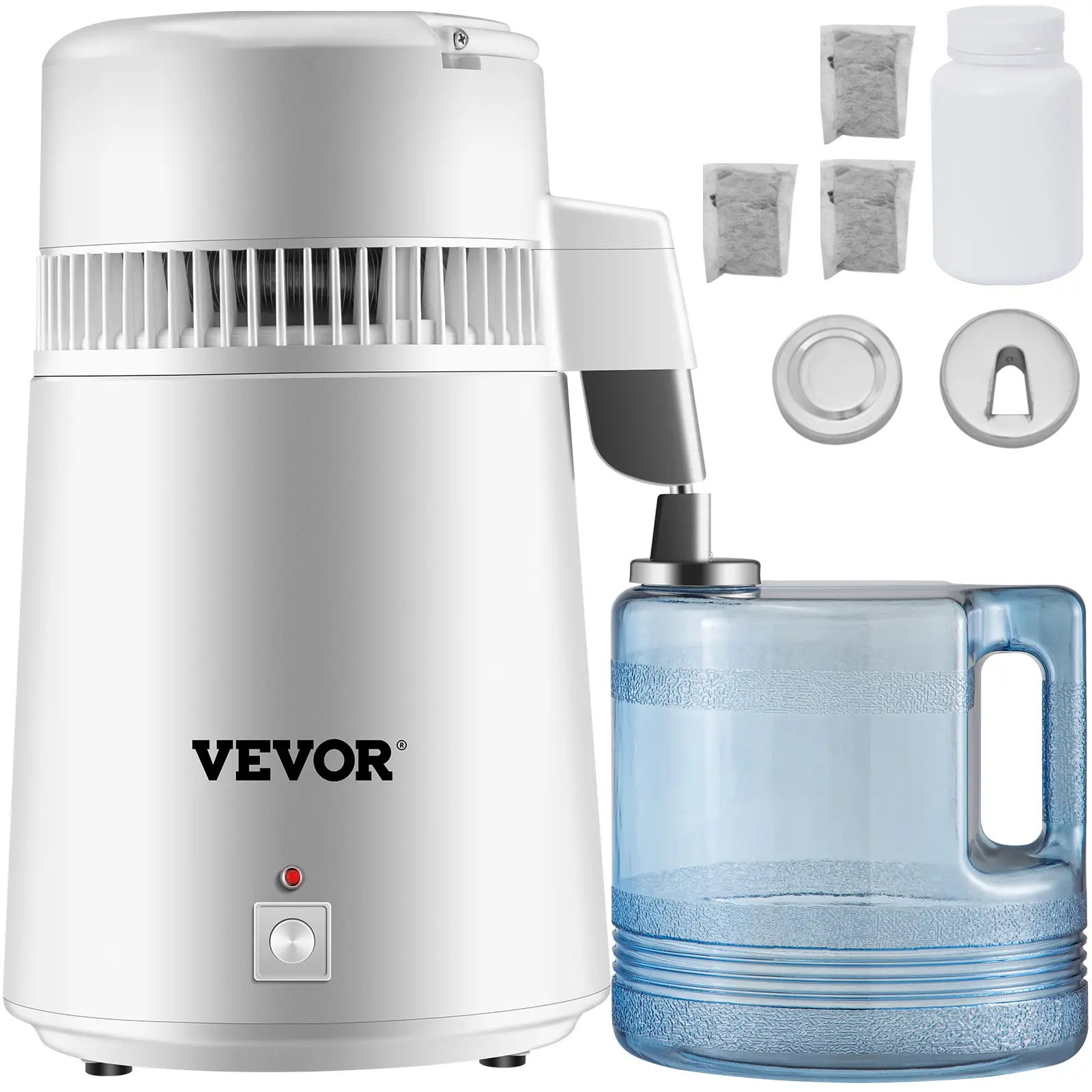VEVOR Distillateur d’eau 4 L en acier inoxydable 750W, produit 1 L/h d’eau pure pour hôpitaux et usage domestique.