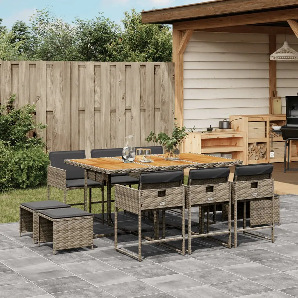 Ensemble à manger de jardin 11pcs avec coussins gris poly rotin vidaXL 3278101