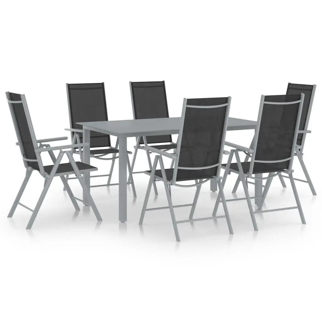 Ensemble à manger de jardin 7 pcs aluminium argenté et noir vidaXL 3070636