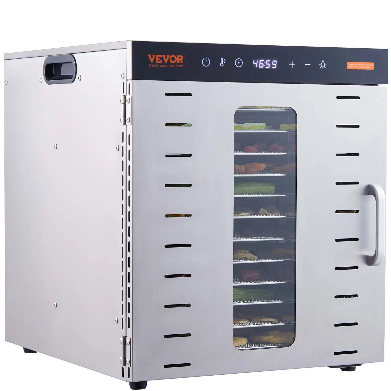 VEVOR Déshydrateur Alimentaire 10 Plateaux Inox 1 kW, Température Réglable 30-90°C, Minuterie 48 h.
