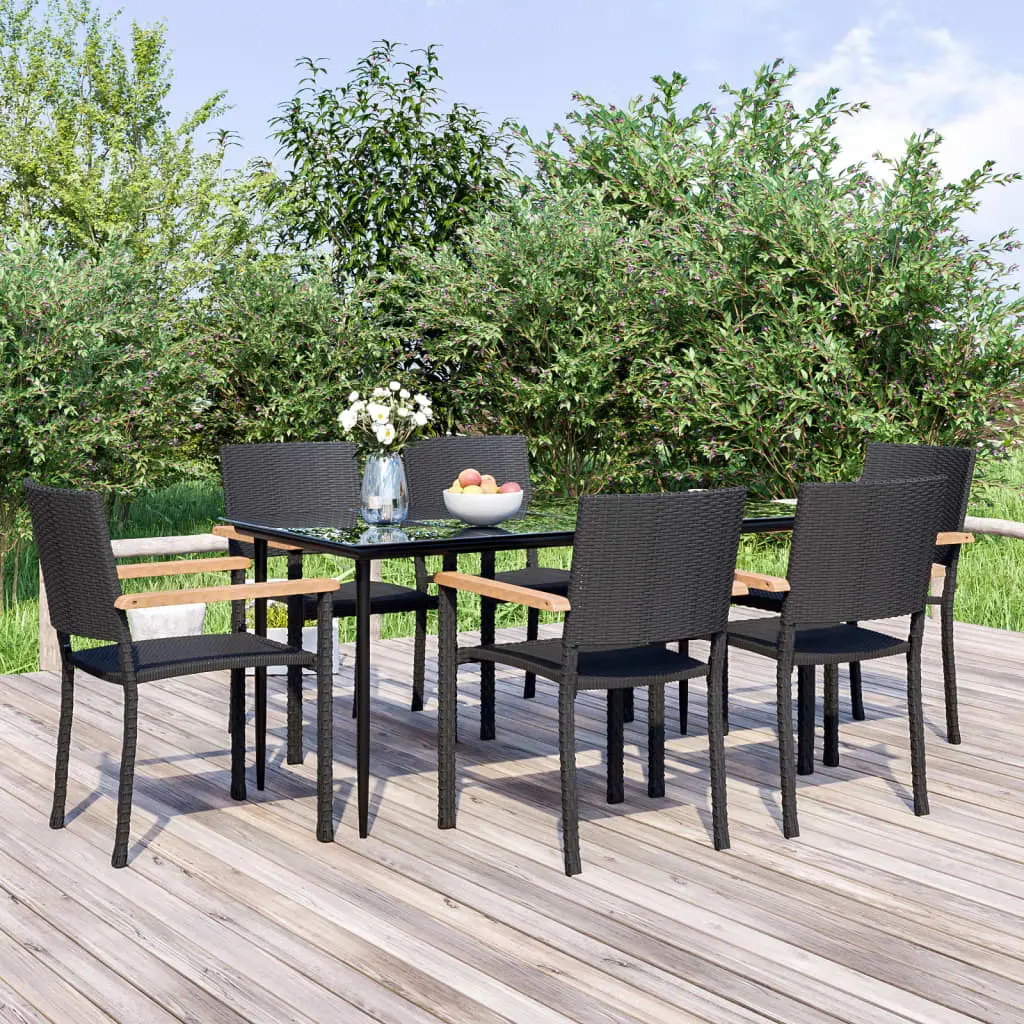 Ensemble à manger de jardin 7 pcs Noir Résine tressée vidaXL 3156685