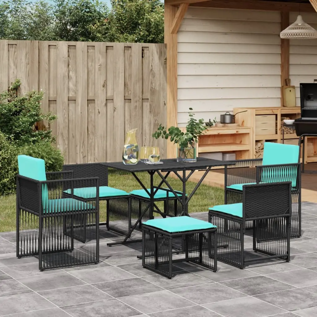 Ensemble à manger de jardin 7 pcs coussins noir résine tressée vidaXL 369017