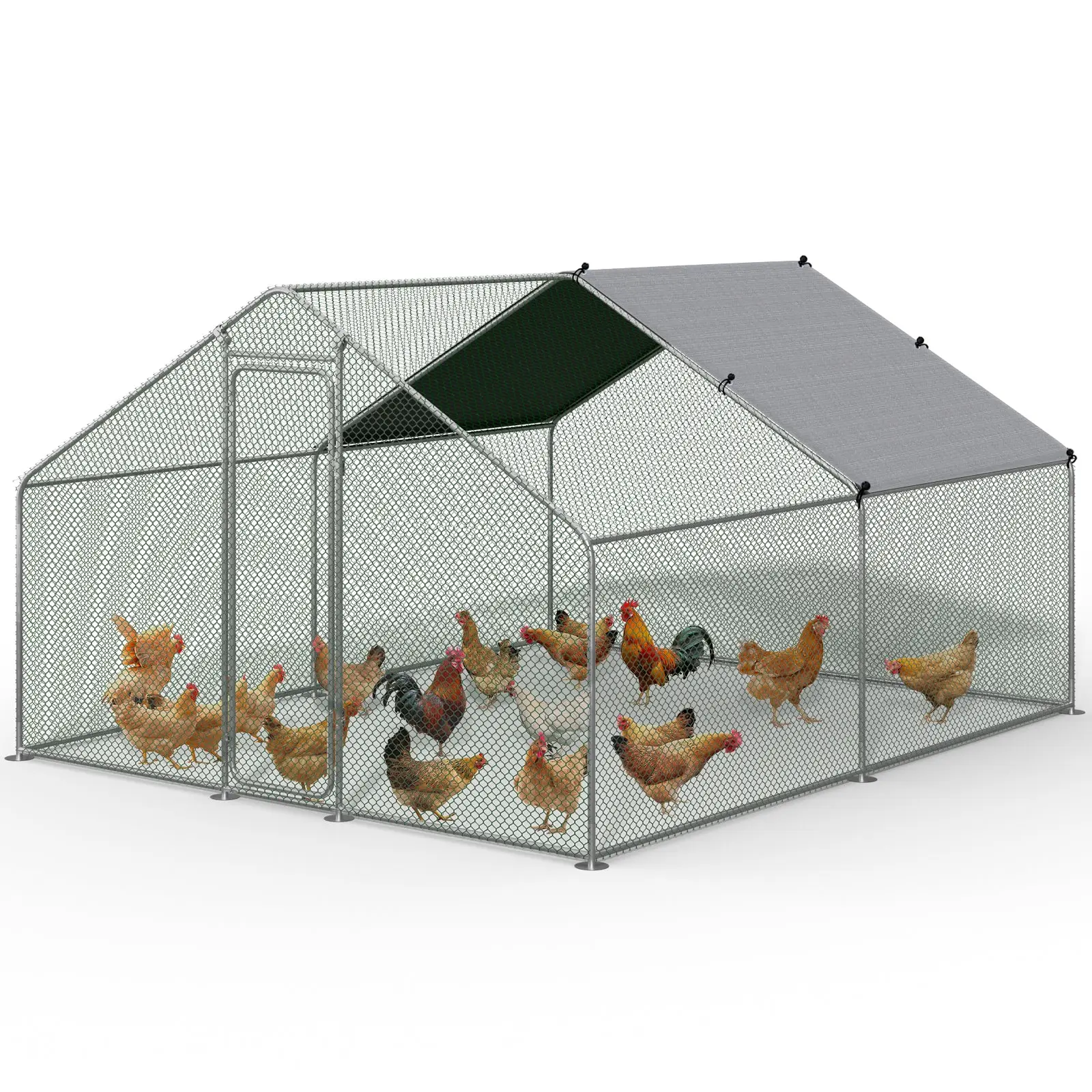 Enclos poulailler 9m2 en metal galvanise et grillage avec bache PE 300x300x200cm