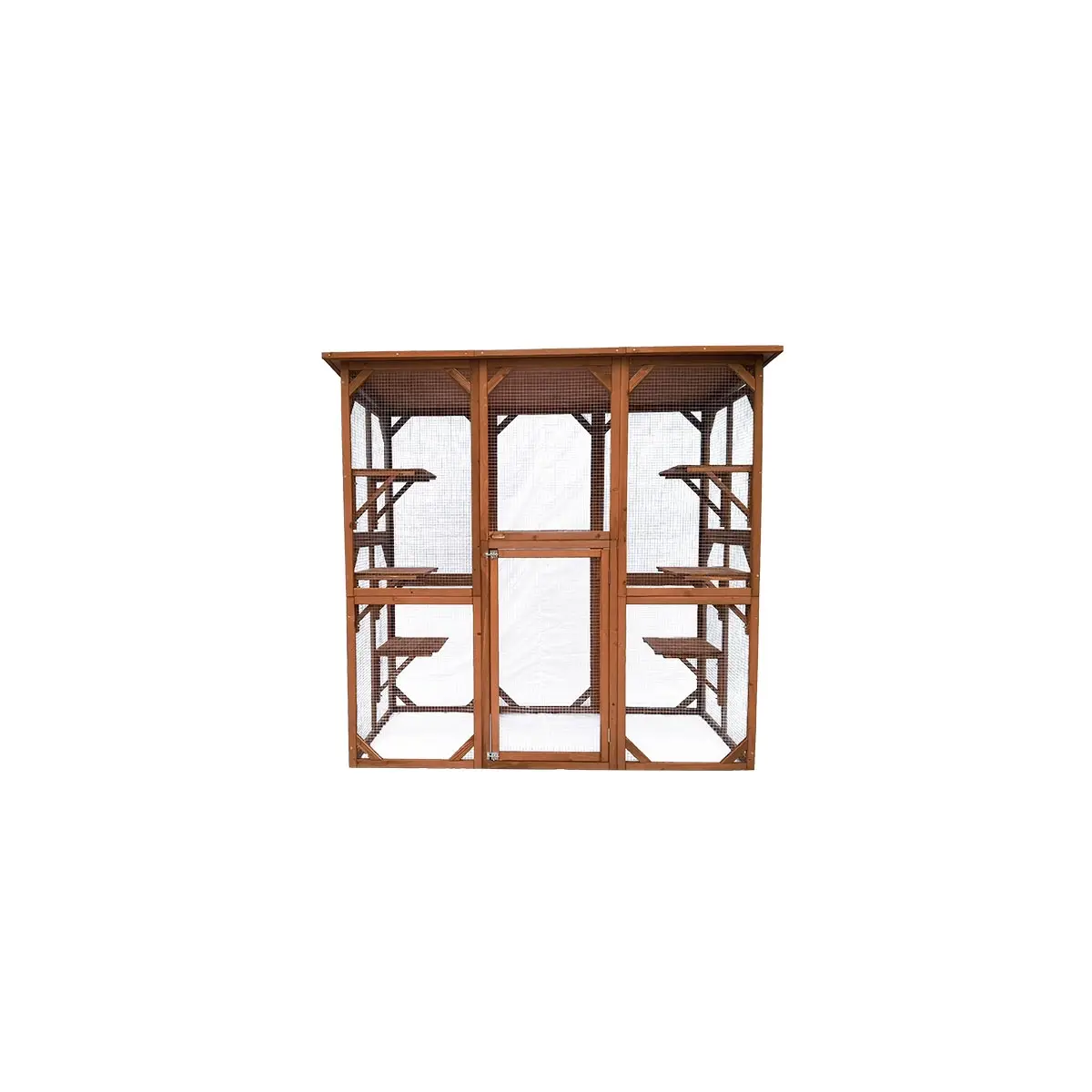 Enclos pour chats en bois avec toit grillagé et porte d’accès sécurisée – Cémonjardin