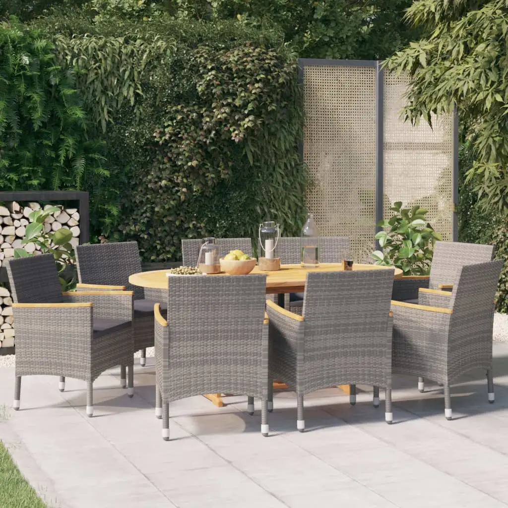 Ensemble à manger de jardin 9 pcs avec coussins Gris vidaXL 3103599