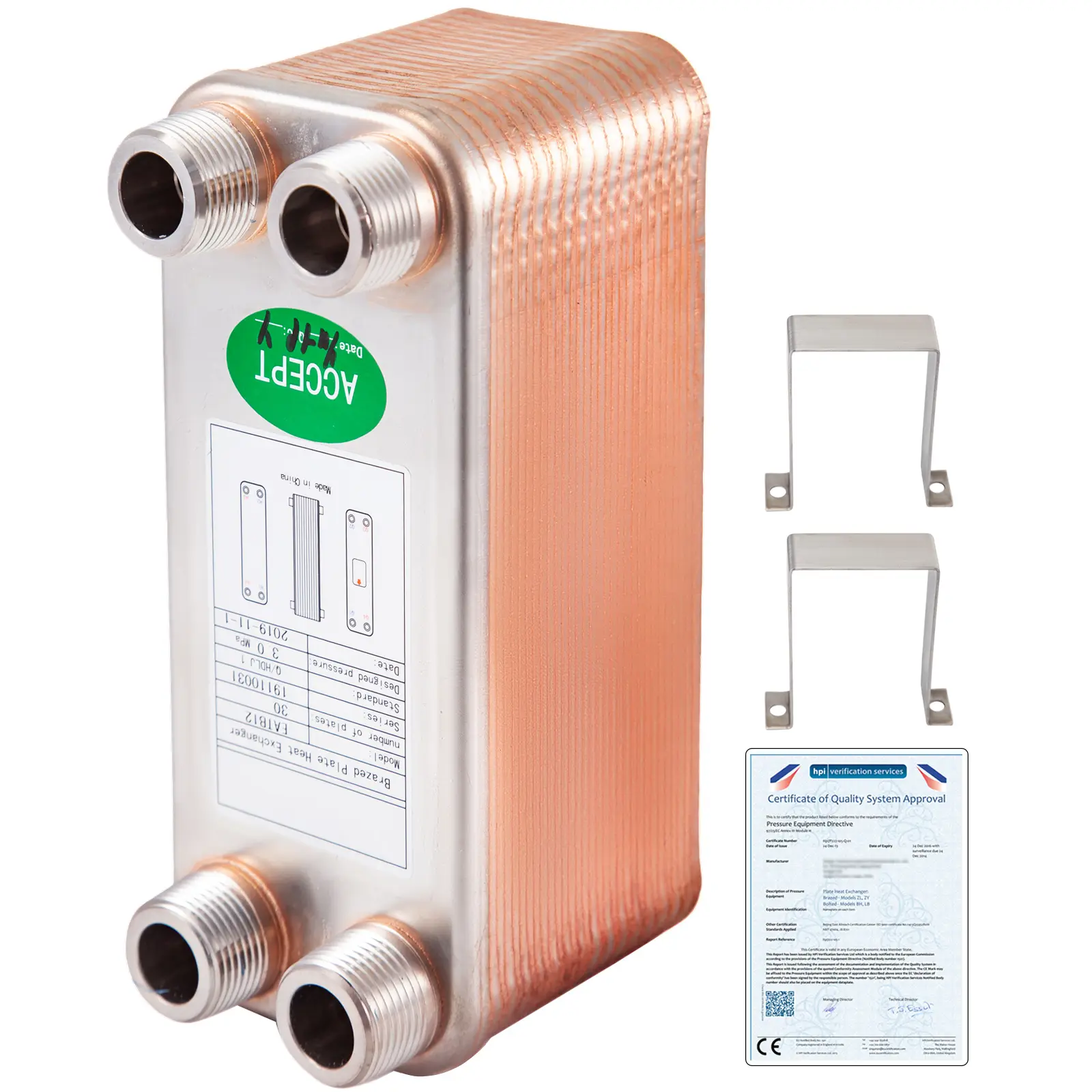 VEVOR Échangeur thermique à plaques brasées, 30 plaques. Pour refroidissement huile, réfrigérant, HVAC.