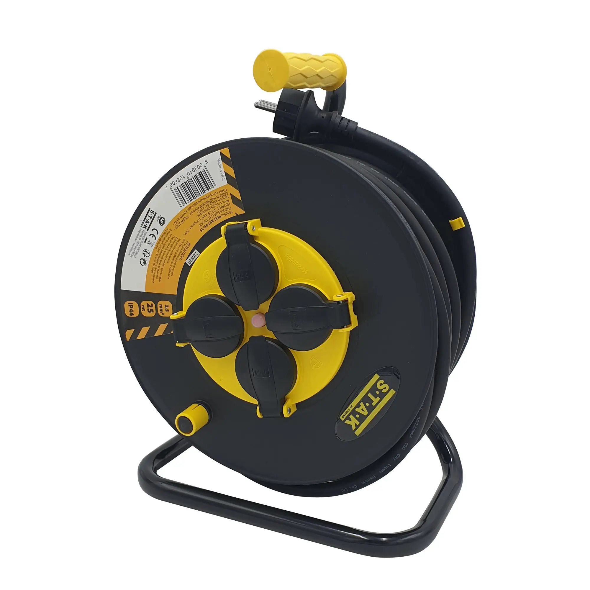 Enrouleur pro, 4 prises, H07RN-F3G2.5MM2, 40M , NF,CE – IP44. – VELAMP – REELART-FR-40 VELAMP