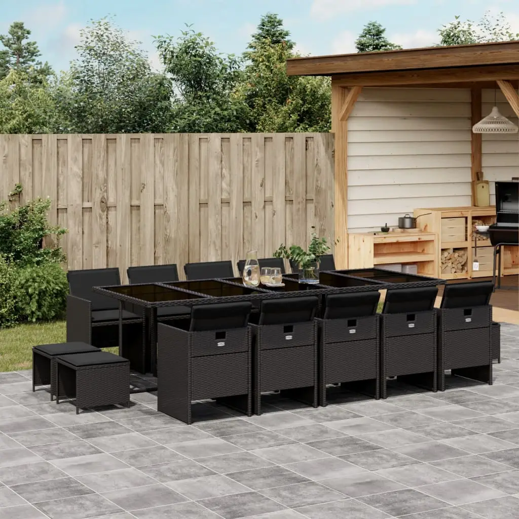 Ensemble à manger de jardin 15 pcs coussins noir résine tressée vidaXL 3210631