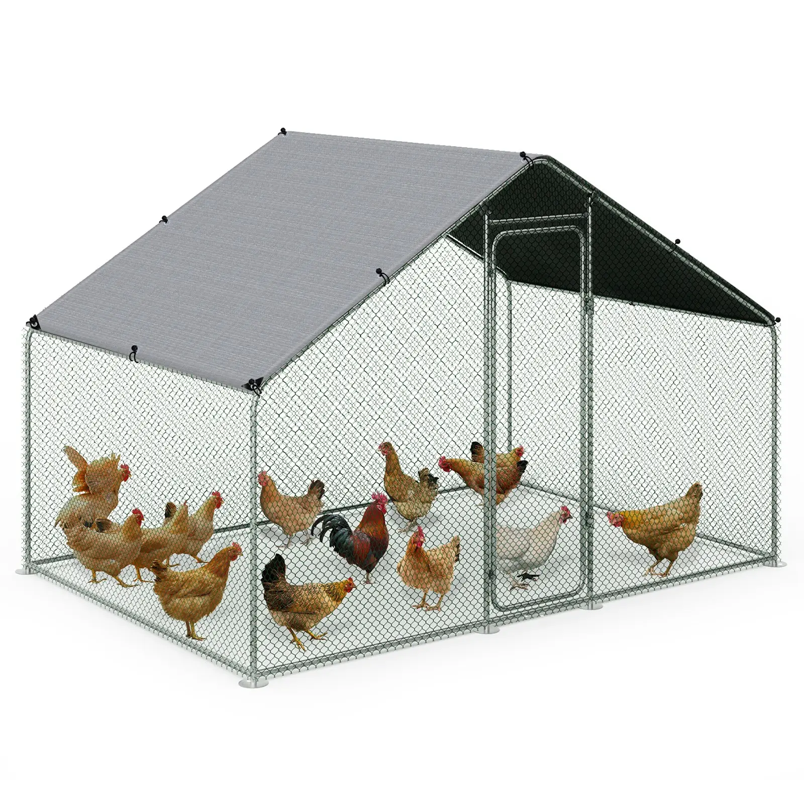Enclos poulailler 6m2 en metal galvanise et grillage avec bache PE 300x200x200cm