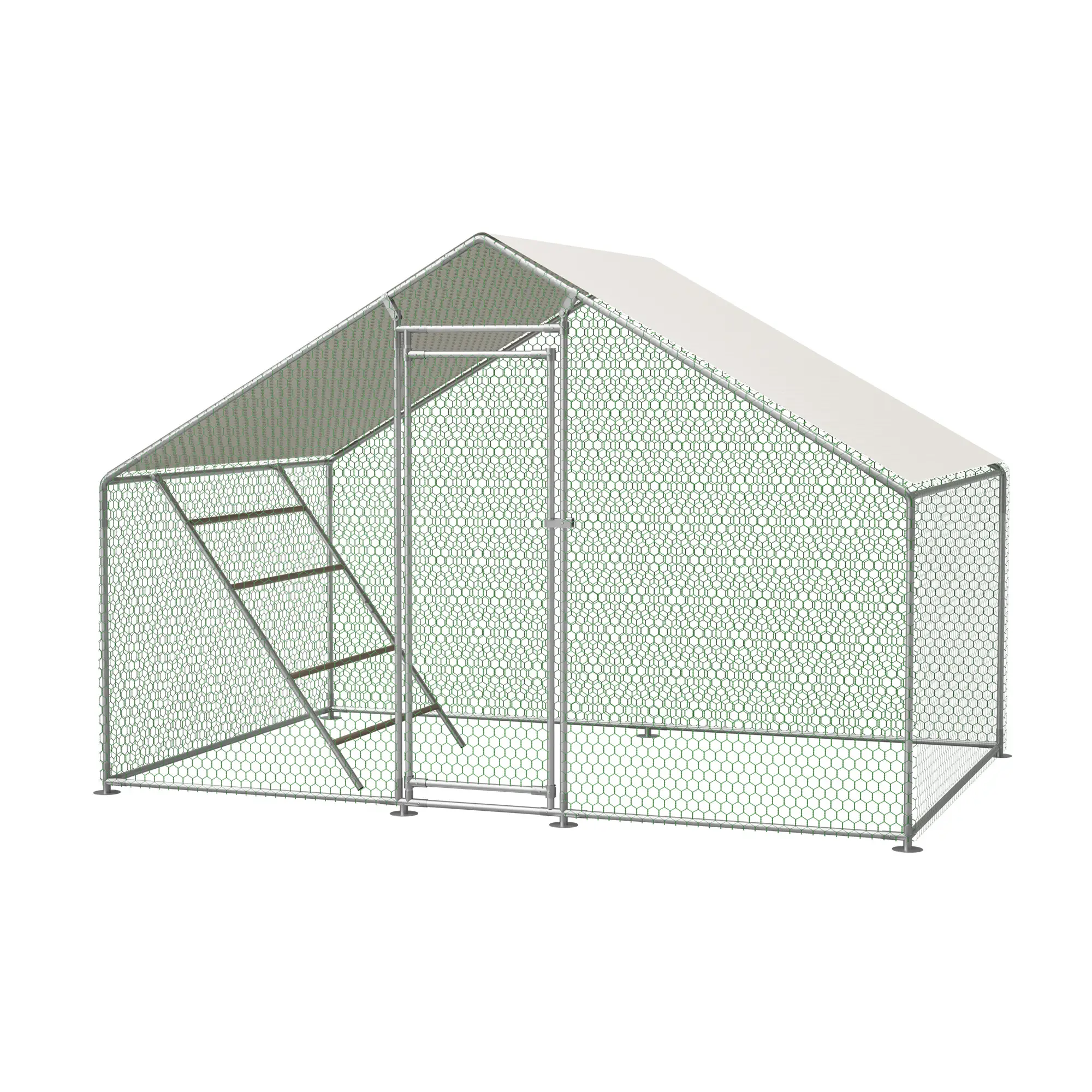 Enclos volailles extérieur avec échelle 303 x 200 x 200 cm métal galvanisé et bâche PE – PANGIVO