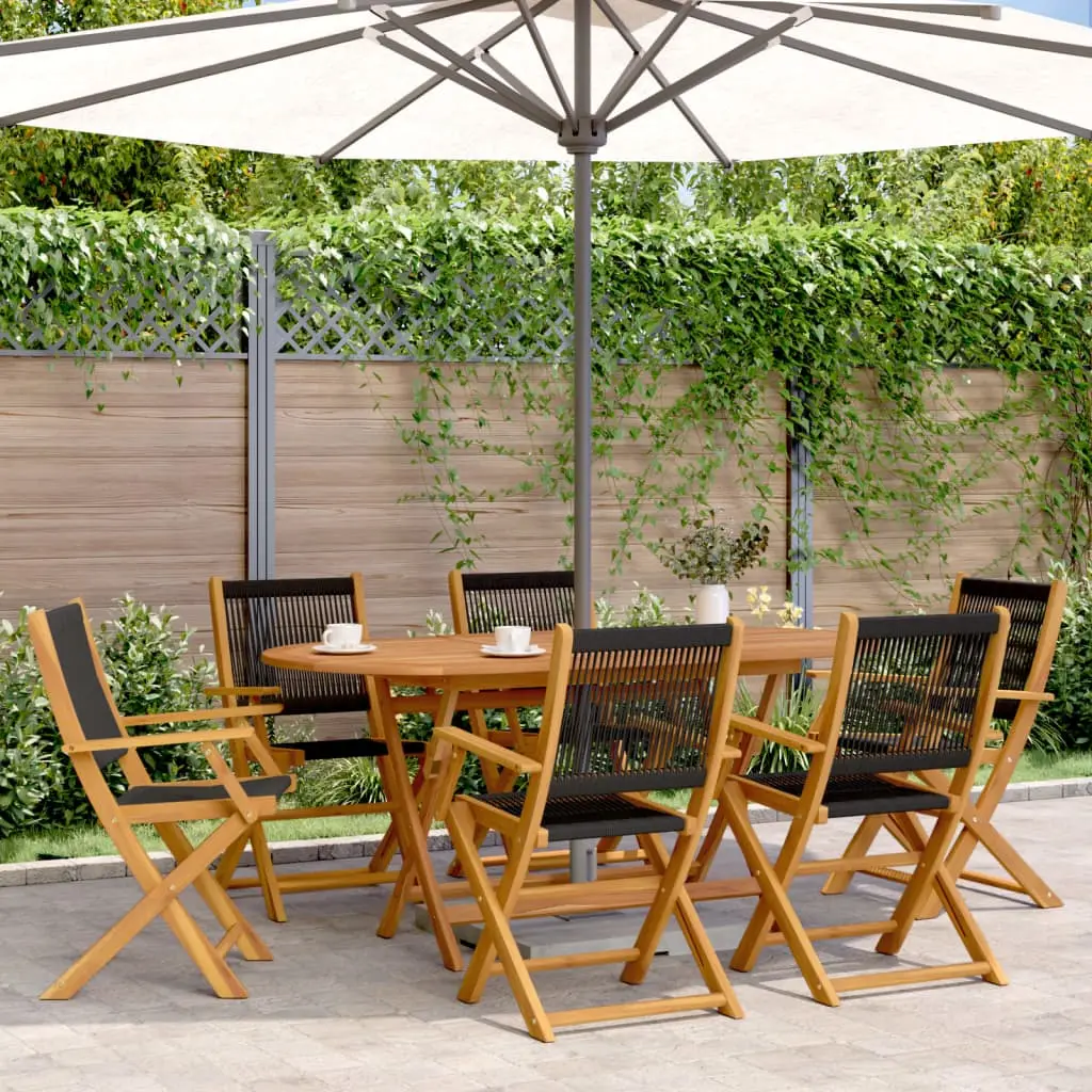 Ensemble à Manger de jardin 7pcs noir polypropylène bois massif vidaXL 3281709