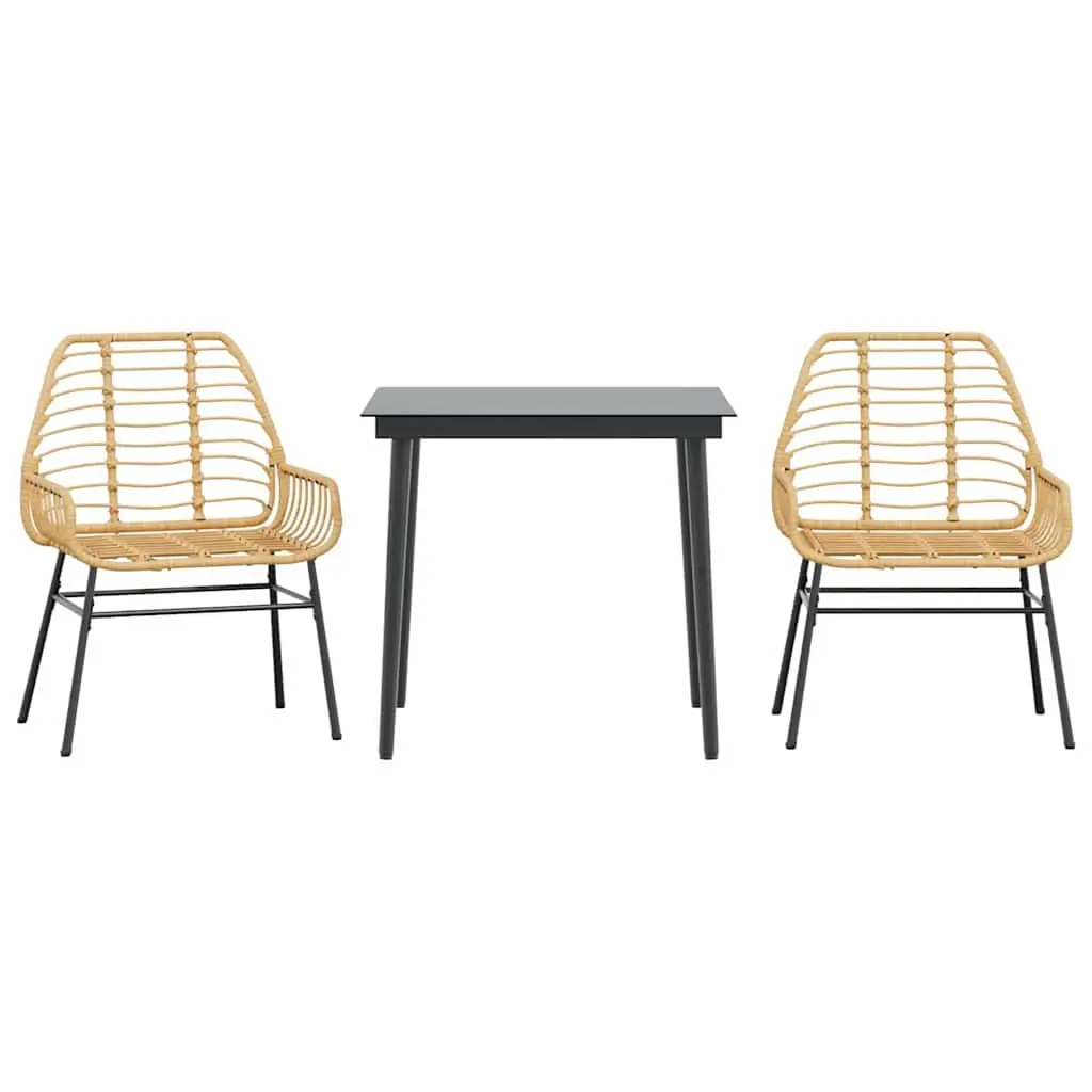 Ensemble à manger de jardin 3 pcs | Mobilier d’extérieur marron résine tressée verre Maison Chic
