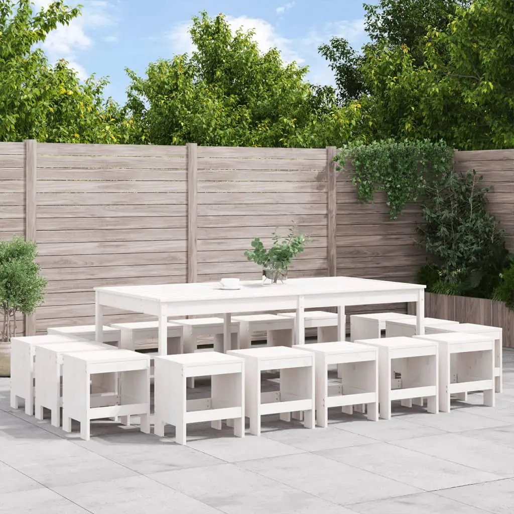 Ensemble à manger de jardin 17 pcs blanc bois massif de pin vidaXL 3157728