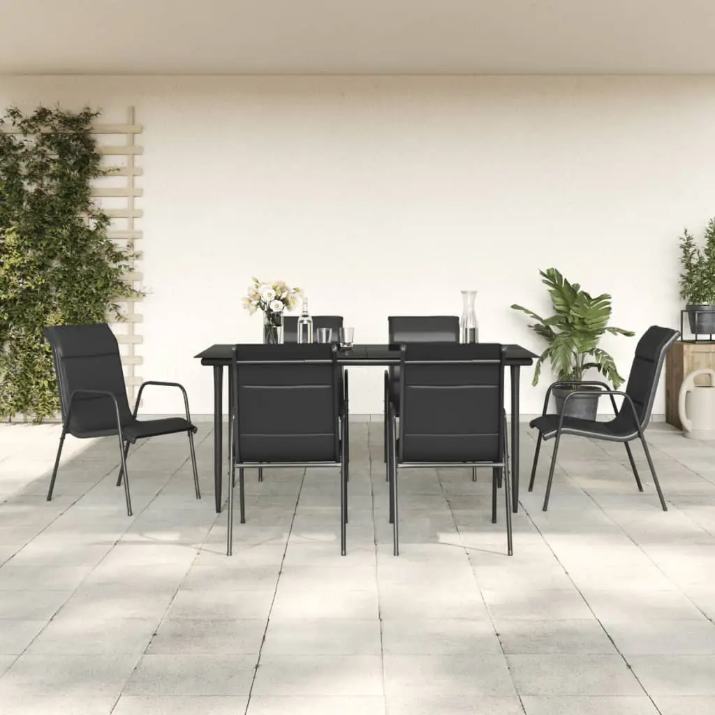 Ensemble à manger de jardin 7 pcs noir textilène et acier vidaXL 3200707