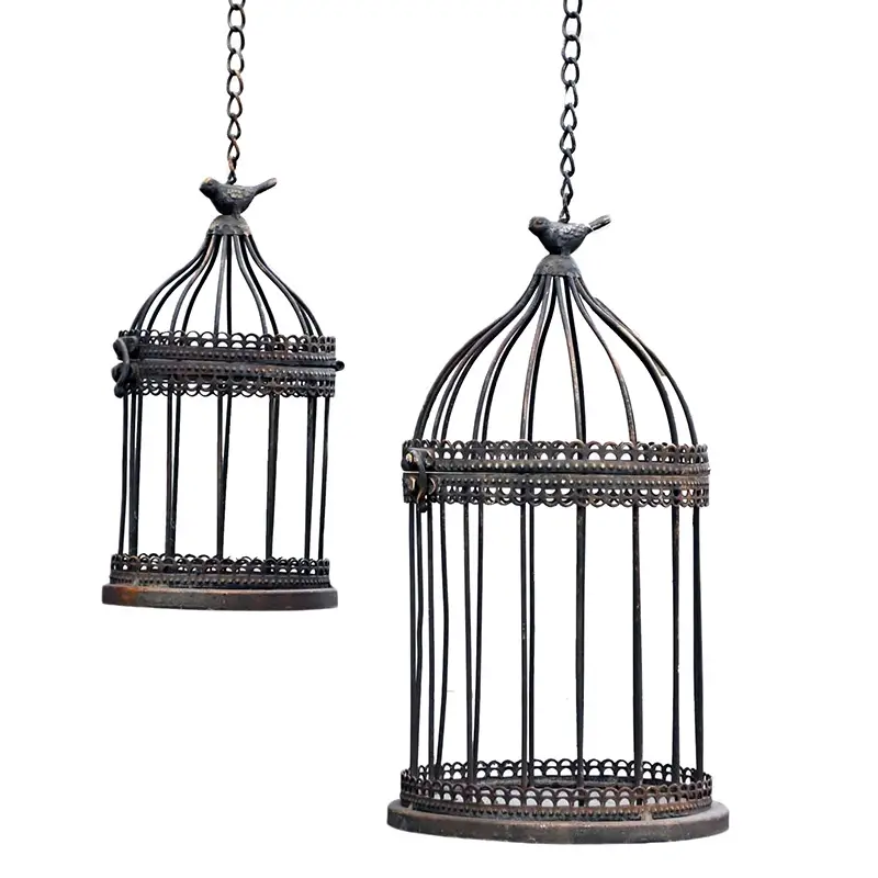 Ensemble 2 cages plantes fer à suspendre 34x18cm