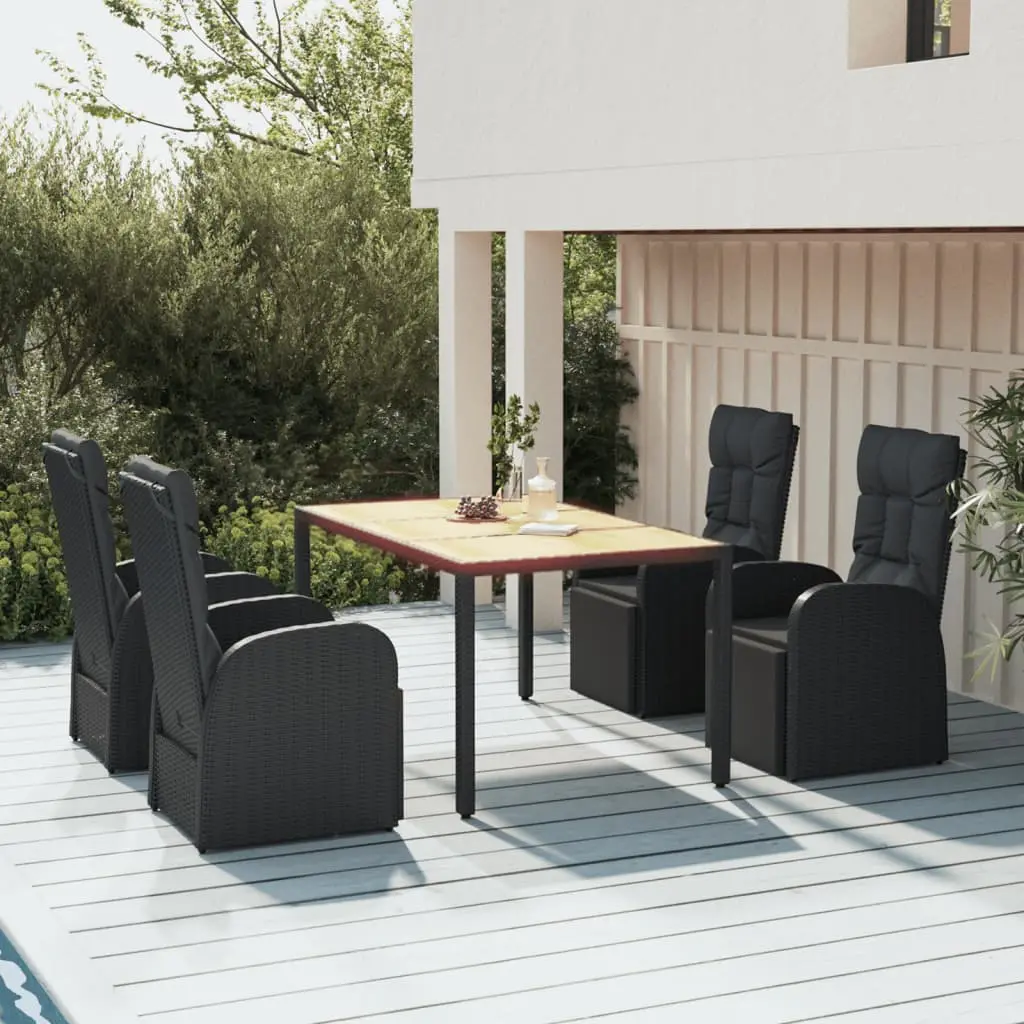 Ensemble à manger de jardin 5pcs Noir Poly rotin et acacia vidaXL 3157608