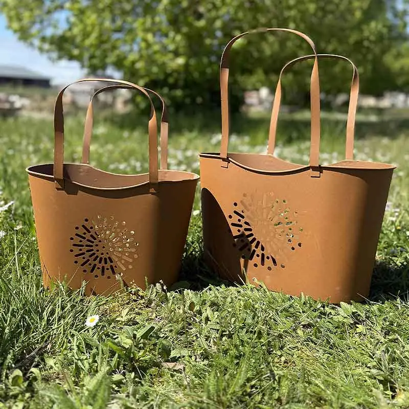 Ensemble 2 jardinières fer rouille 38x21x48cm