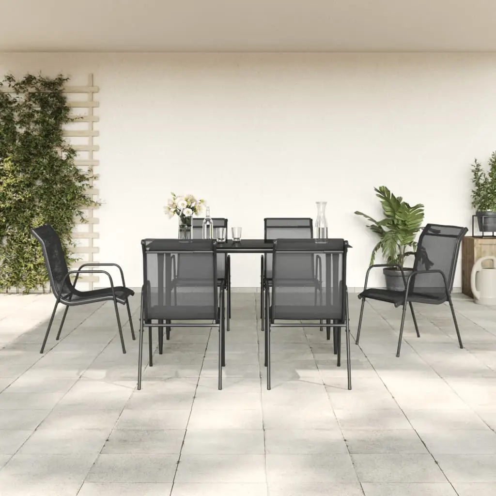 Ensemble à manger de jardin 7 pcs noir textilène et acier vidaXL 3200685