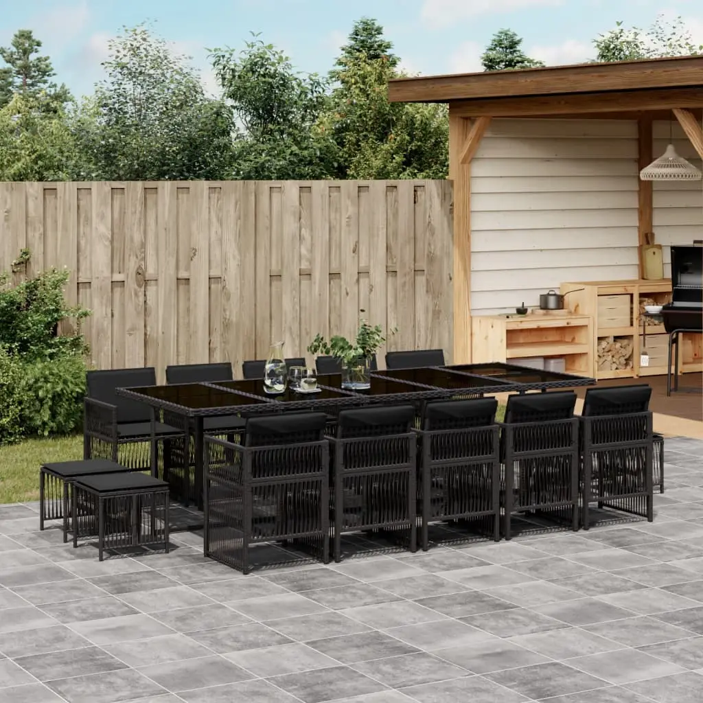 Ensemble à manger de jardin 15 pcs coussins noir résine tressée vidaXL 3210991