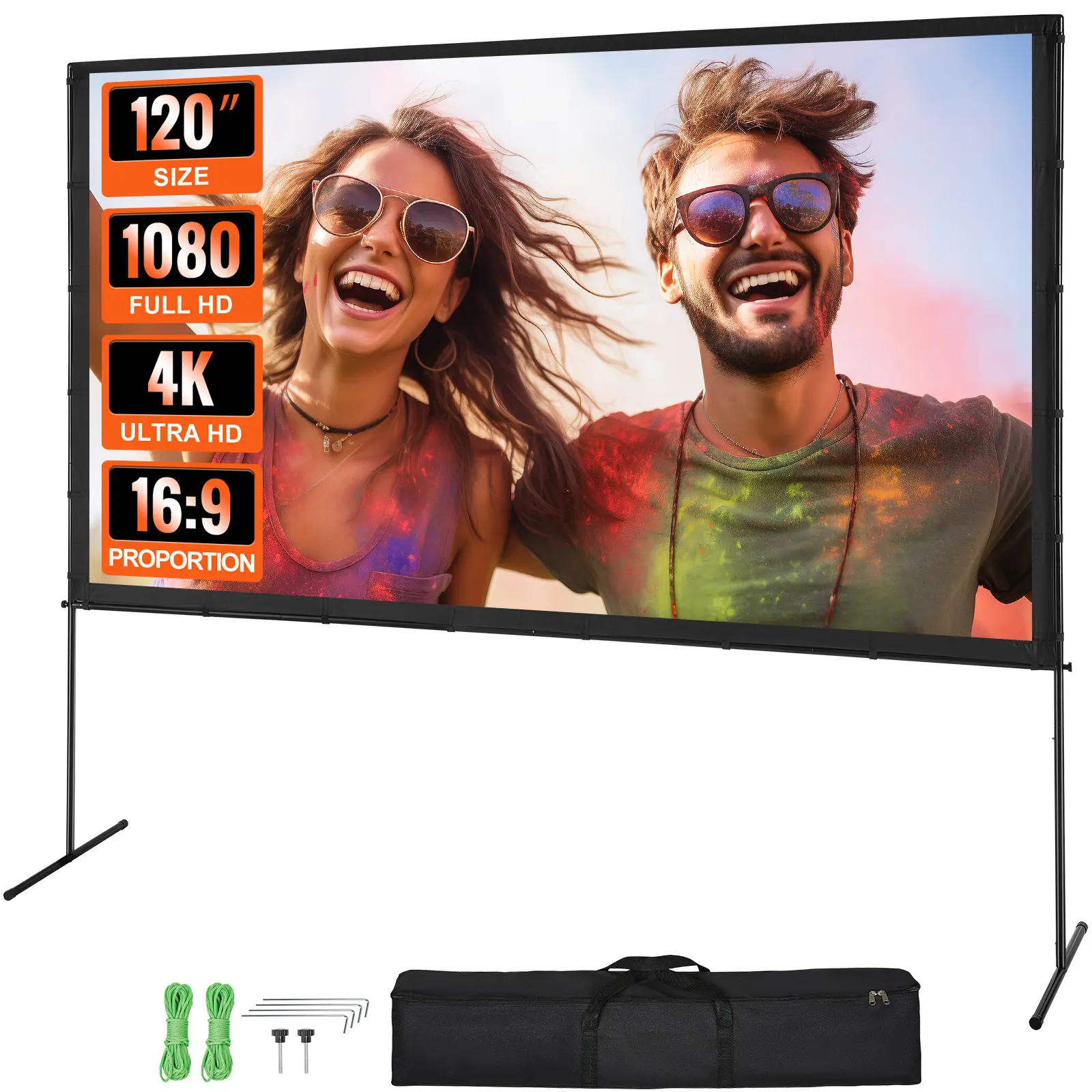 VEVOR Écran projection sur pied 120 pouces 16:9 HD, double face anti-plis, grand angle, sac.