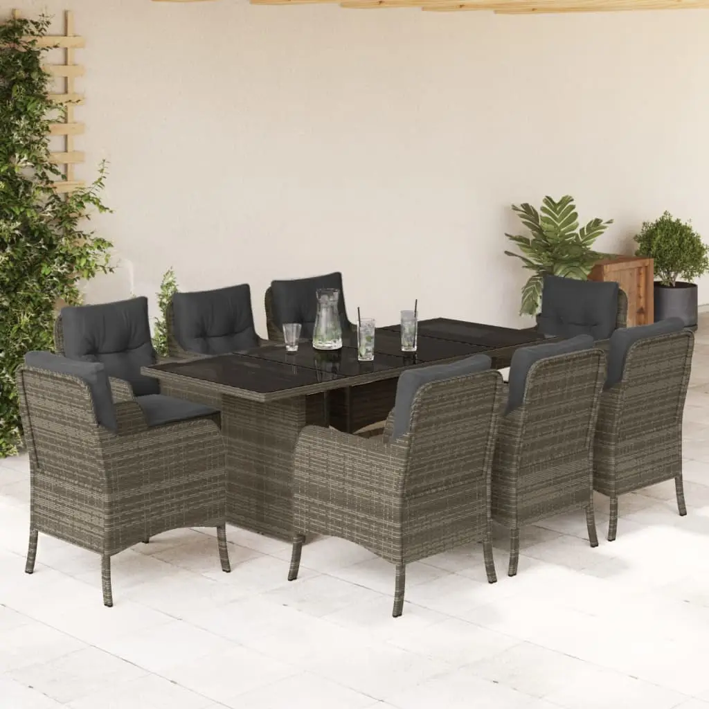 Ensemble à manger de jardin 9 pcs coussins gris résine tressée vidaXL 3211885