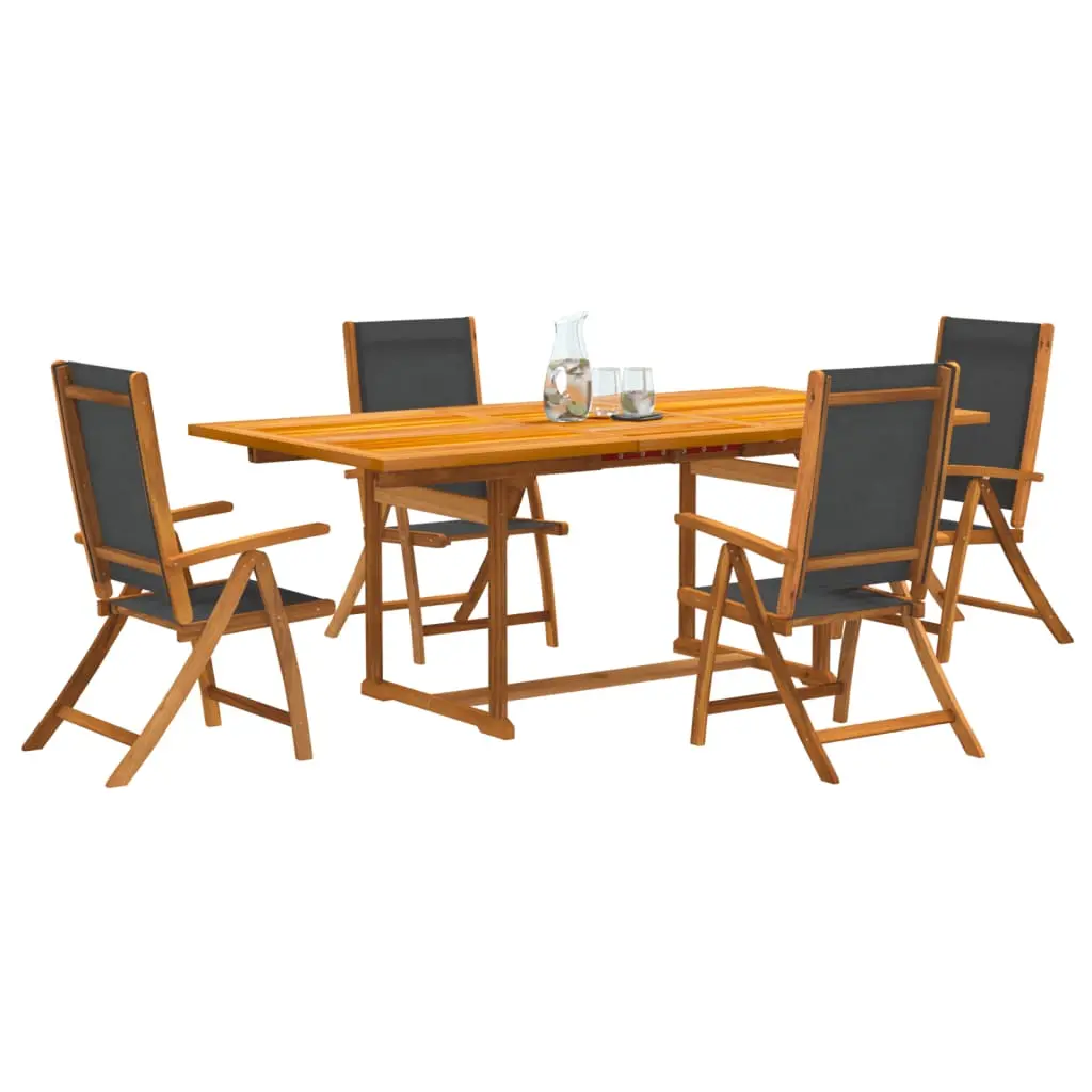 Ensemble à Manger de Jardin 5 Pièces Bois d’Acacia Table Extensible et Chaises Textilène Noir – ComfortXL Outdoor Living