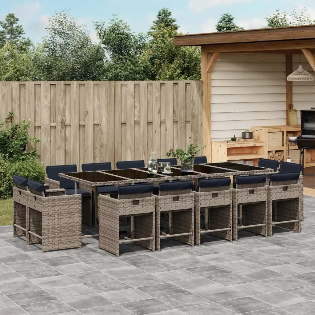 Ensemble à manger de jardin 15 pcs coussins gris résine tressée vidaXL 3278004